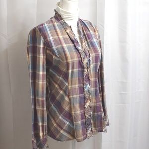Maurices Plaid Button Down Fray Trim XL